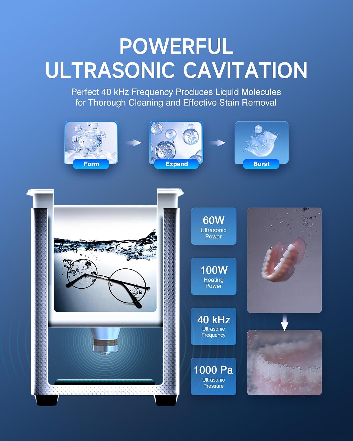 CREWORKS 3L Ultrasonic Cleaner, 0.8 gal Digital Sonic Cavitation Machine | 120W Stainless Steel Professional Jewelry Cleaner for Cleaning Tool Watch Glasses Retainer Denture Parts with Heater & Timer