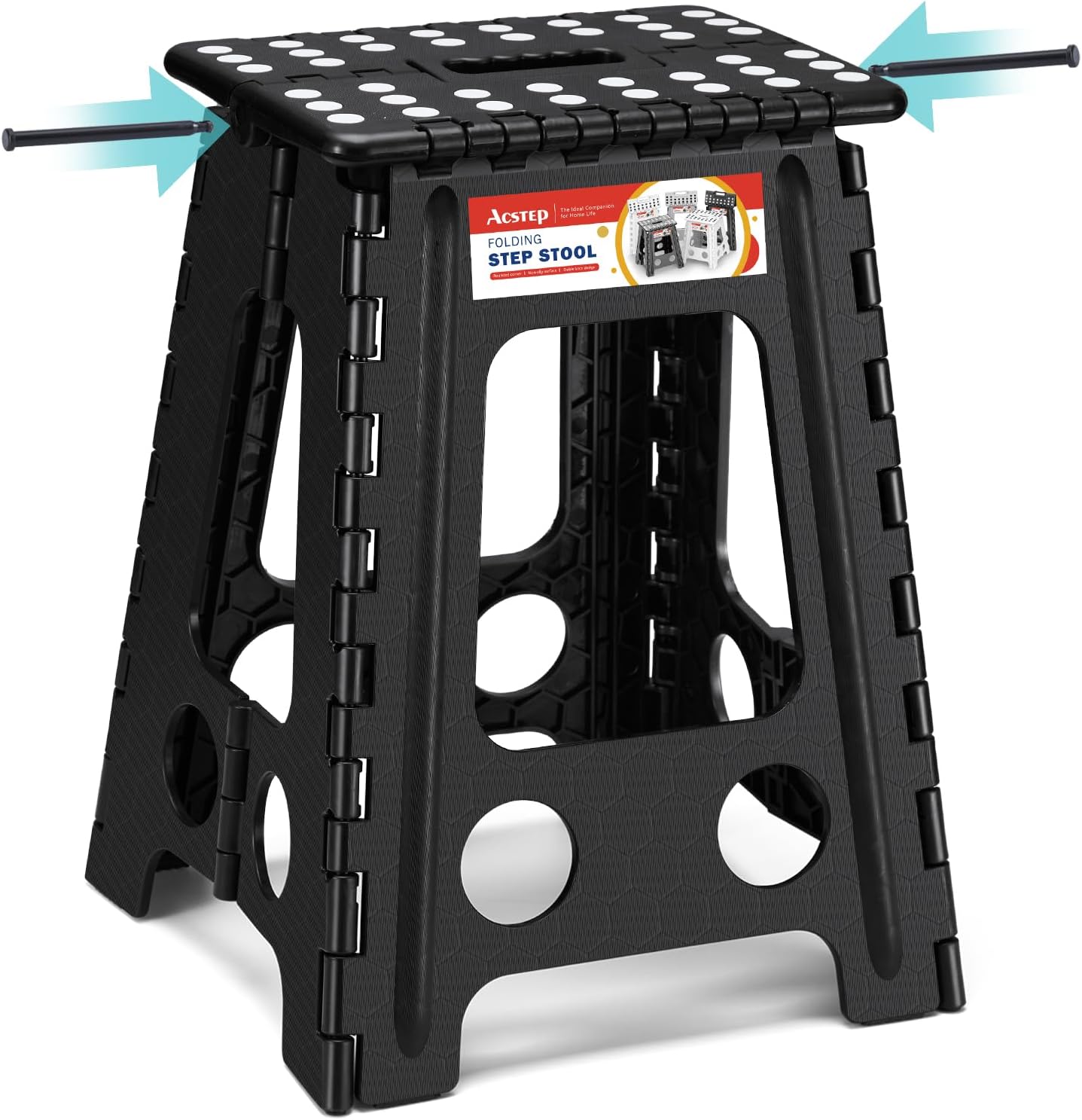 11 Inch Folding Step Stool for Kids, Non-Slip Foldable Stools, Black | Heavy Duty Collapsible Foot Stool, Lightweight with Built-in Handle, Holds 300 lb for Adults Kitchen Bathroom Bedroom Outdoor