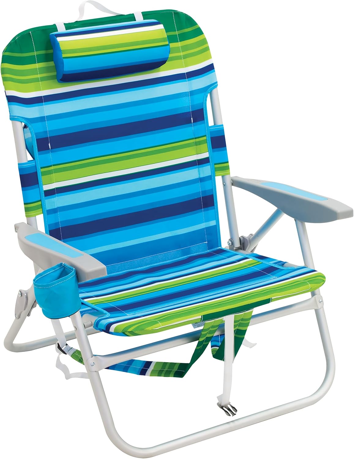 Rio Beach 2-Pack Wide Big Boy 4-Position Backpack Beach Chair with Pillow, Arms, and Storage Pouch, Lightweight Outdoor Portable Camping Chair with Carry Straps, Supports up to 300 lbs., Blue/Red