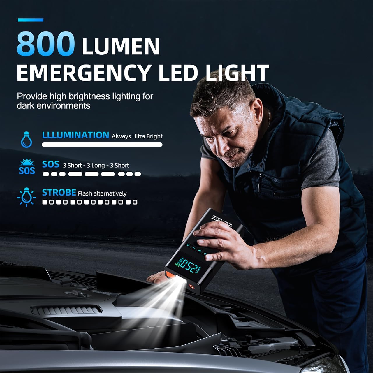 10-in-1 Portable Car Battery Jump Starter with Air Compressor, 6000A 160PSI Portable Car Jumper Starter (All Gas 12L Diesel)