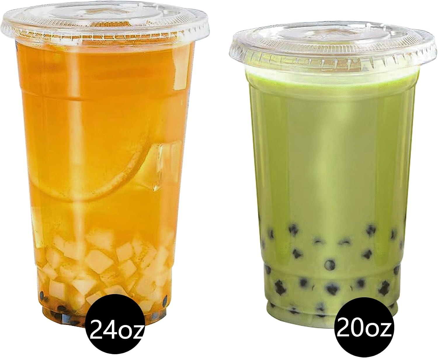 TashiBox Plastic Cups with Flat Lids 100 Sets 16 oz, Clear Crystal drink cups with lids