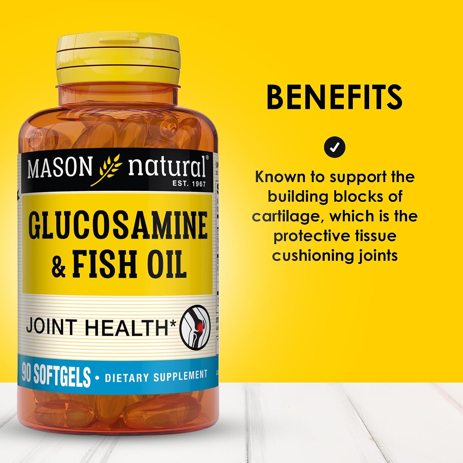 MASON NATURAL Glucosamine & Fish Oil with DHA & Omega-3, 30 Day Supply | 1, 500mg glucosamine plus 1