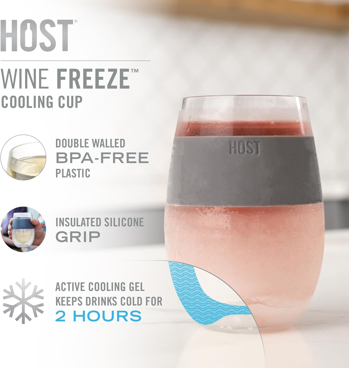 Host Wine Freeze Cup Set of 2 - Plastic Double Wall Insulated Drink Cup, Freezable Vacuum Insulated Wine Glasses, 8.5 oz Blue
