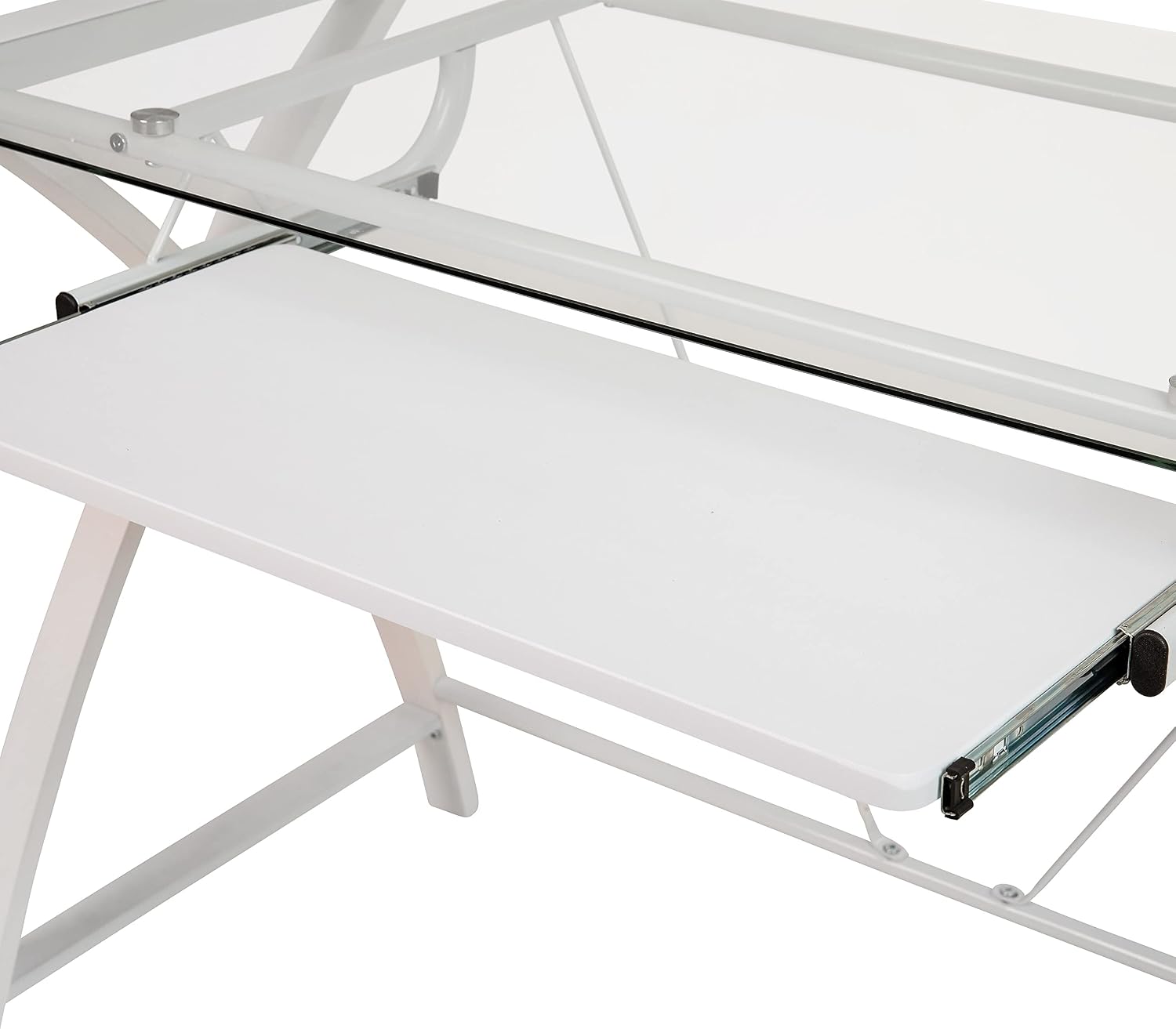 Flash Furniture Jude Tempered Glass Computer Desk with Pull-Out Keyboard Tray and Crisscross Frame, Small Computer Desk for Home Office, Cherry/Clear