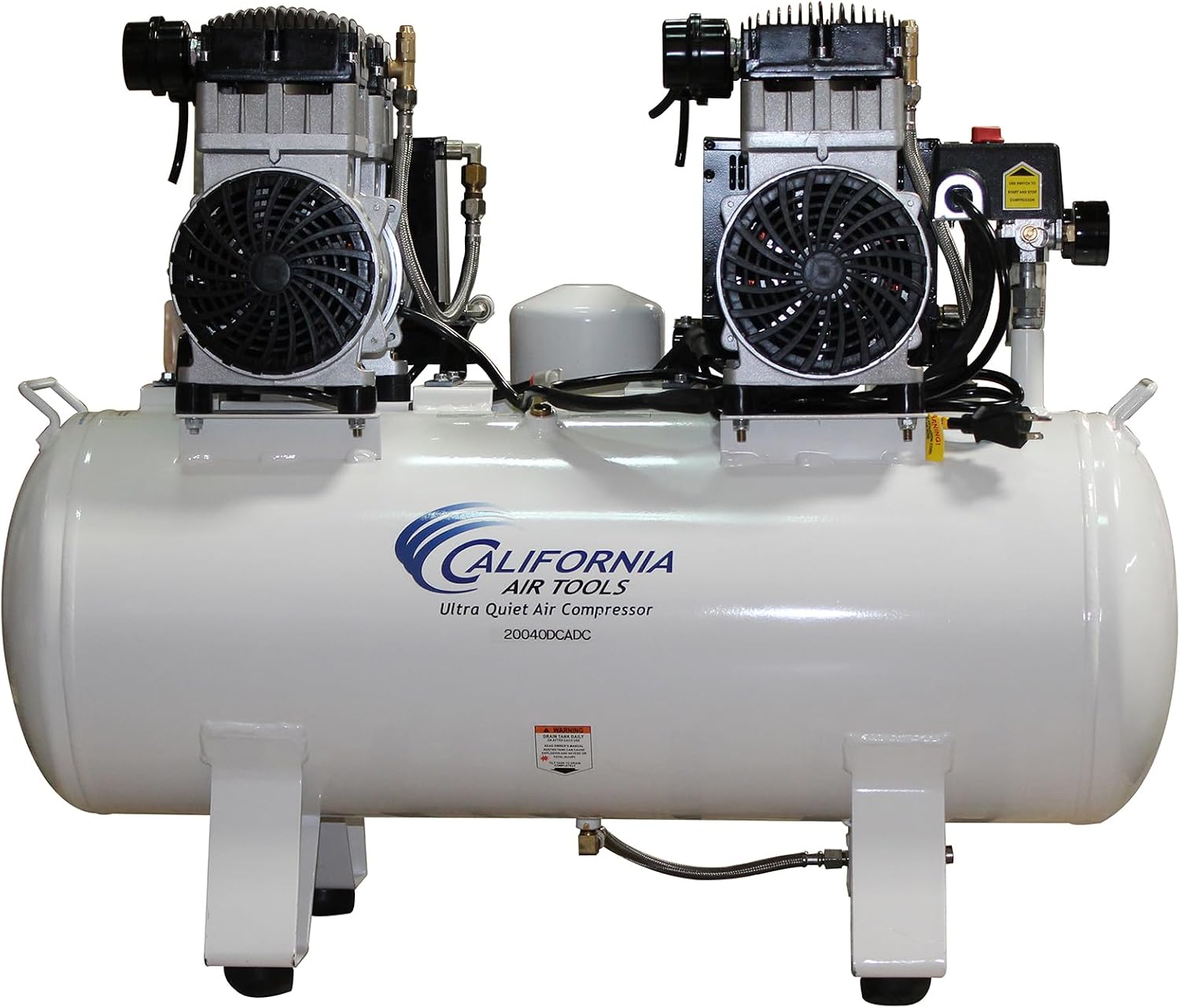 California Air Tools 20040CAD Powerful 4.0 HP Ultra Quiet and Oil-Free Air Compressor, 20 Gallon Tank, 75 dB Noise Level, White, 220v 60hz, with Automatic Drain Valve