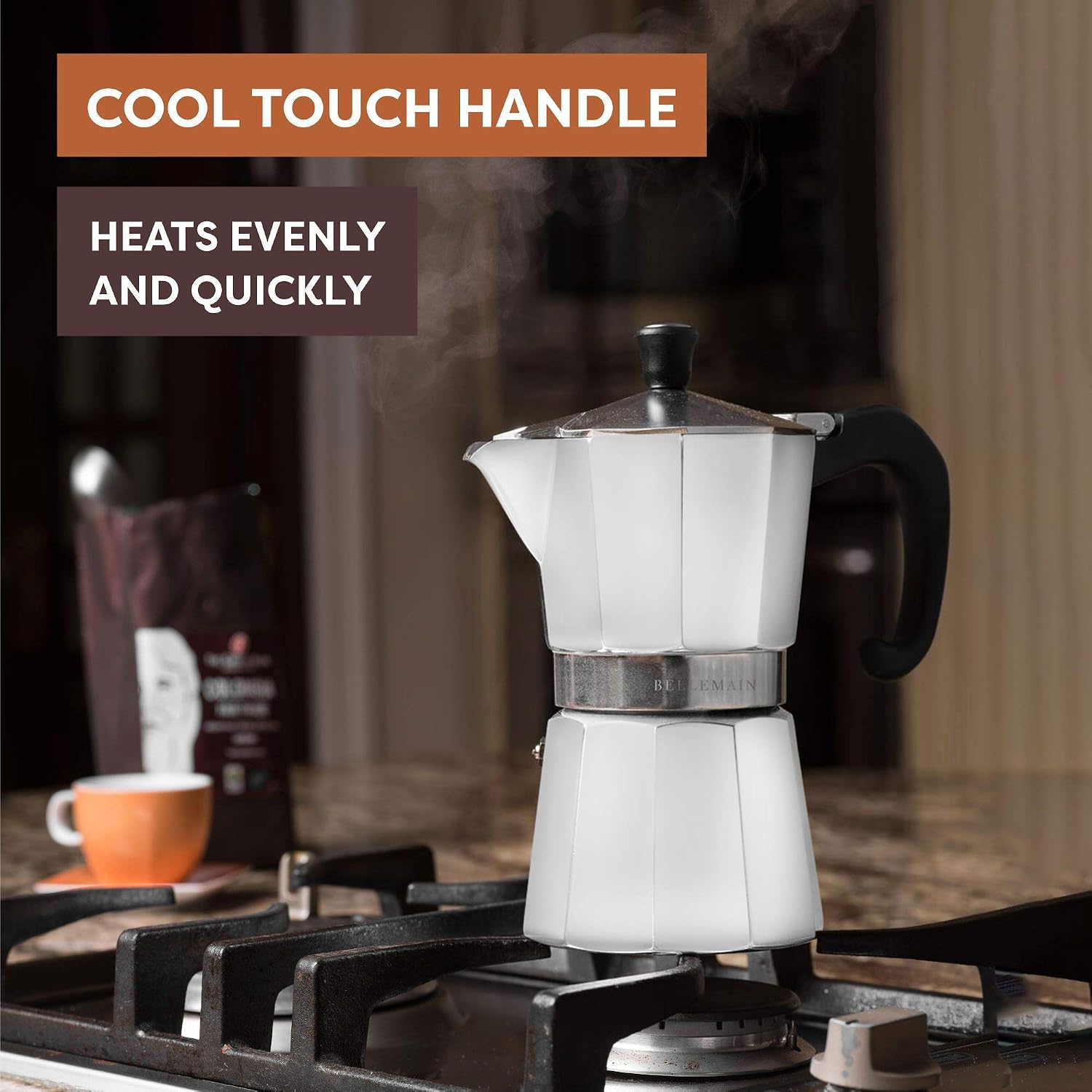 Bellemain Stovetop Espresso Maker, Italian Moka Pot, 6-Cup Silver | Classic aluminum design brews rich espresso at home or camping, with an easy-to-use and easy-to-clean design.