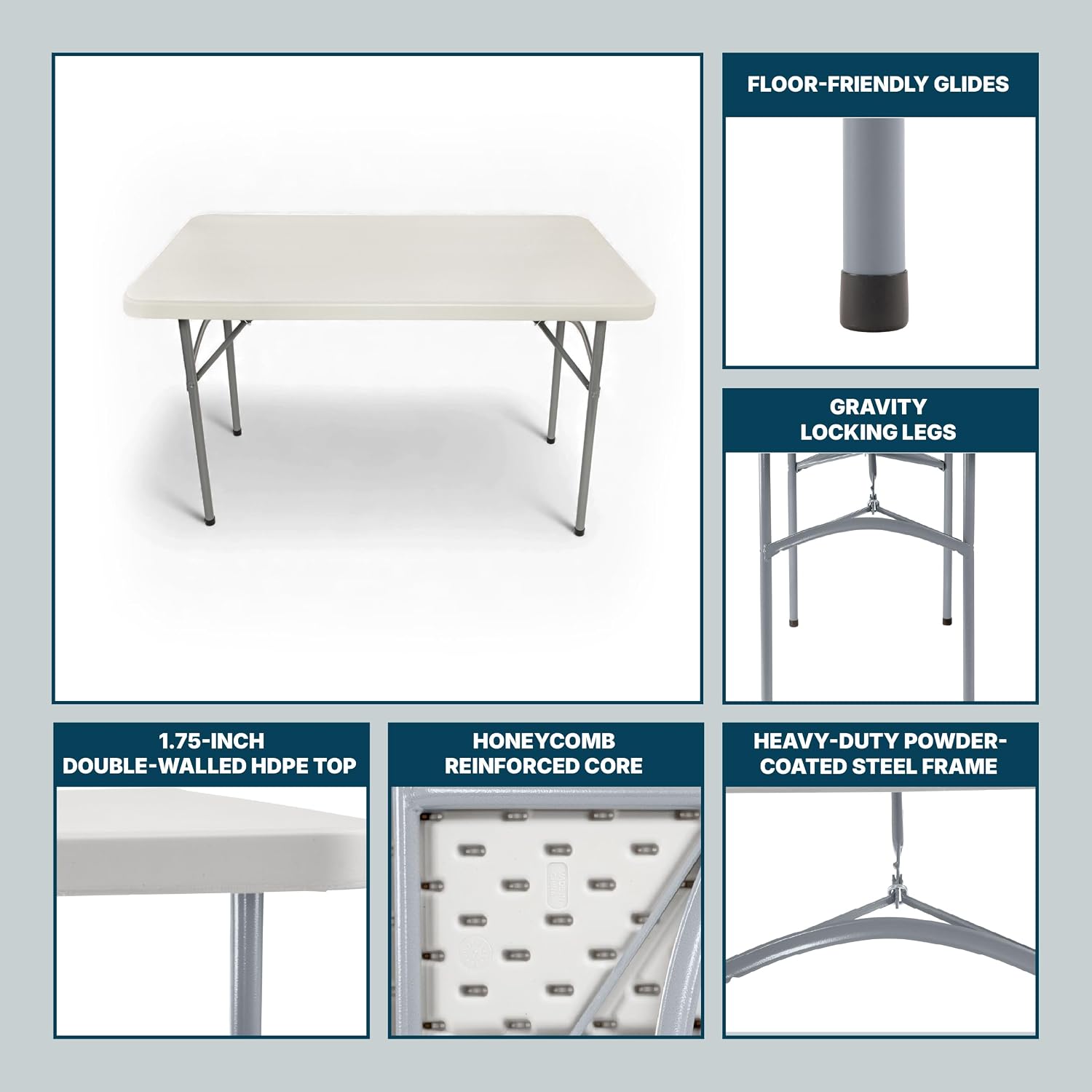 OEF Furnishings OEFBT2448 Utility Series Heavy-Duty Premium Commercial-Grade Indoor/Outdoor Folding Table (24 x 48 in, Rectangular