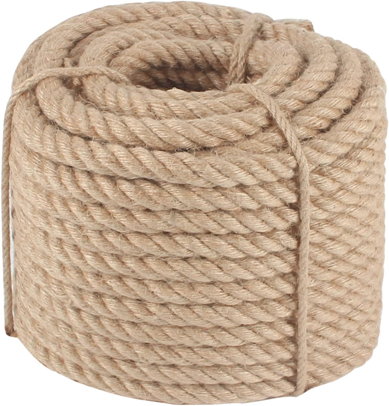 Jute Rope 1 in x 100 ft Thick Twisted Manila Ropes Natural Hemp Rope for Swing Bed, Railing, Crafts, Docks, Tug of War, Decorating, Nautical, Landscaping, Hammock