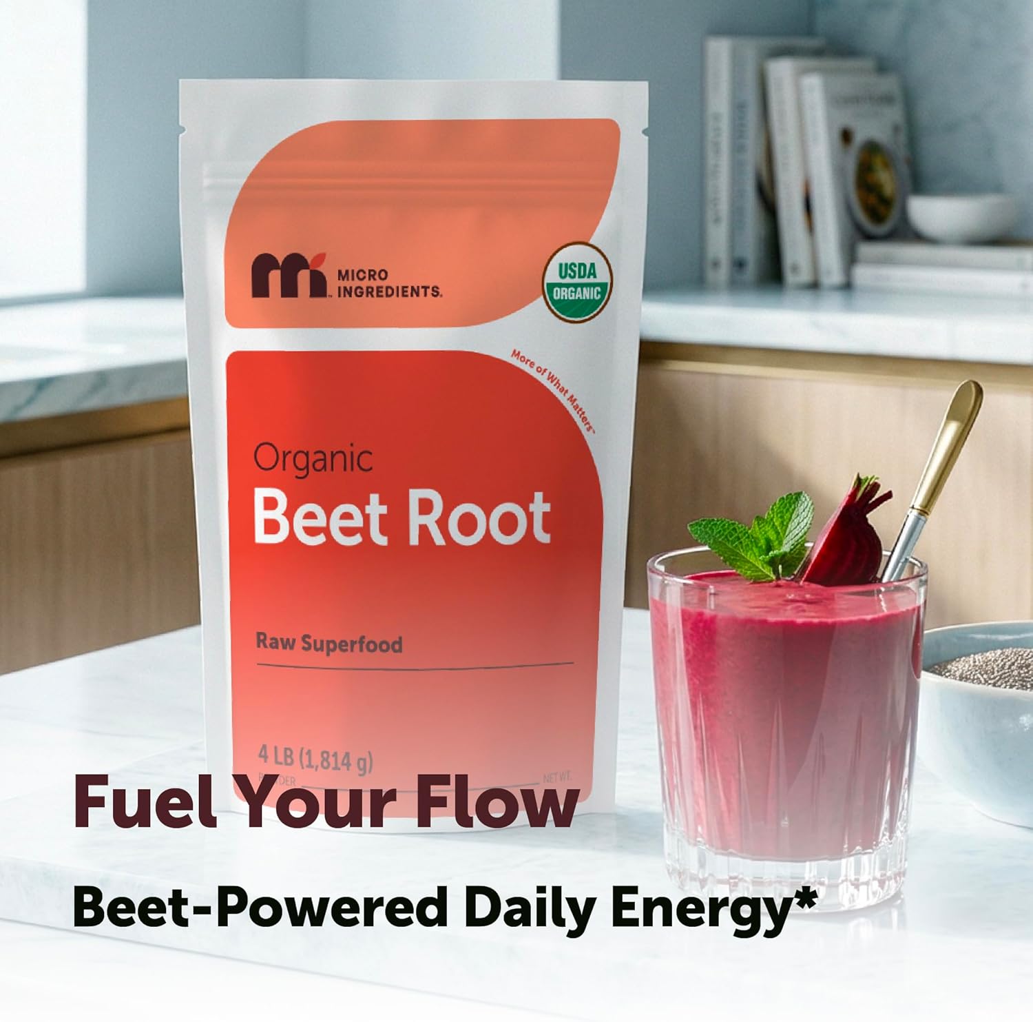 Micro Ingredients Organic Beet Root Powder, 4 Pounds | Nitric Oxide Supplement for Men & Women | Water Soluble, Highly Concentrated Raw Beet Supplement | Superfood Drink Mix | Non-GMO, Plant Based