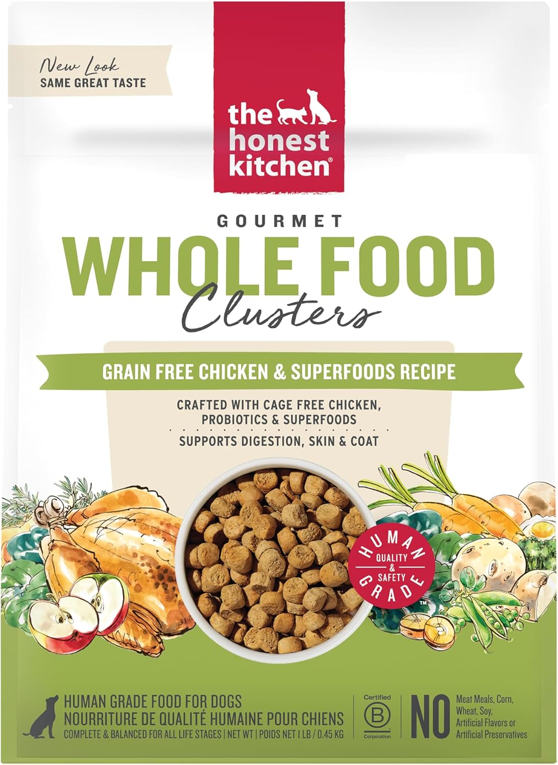 The Honest Kitchen Grain Free Beef & Superfoods Whole Food Clusters, Human Grade Dry Dog Food, Vet-Crafted Nutritional Support for Skin, Coat, Digestion & Overall Wellness, 20 lb Bag