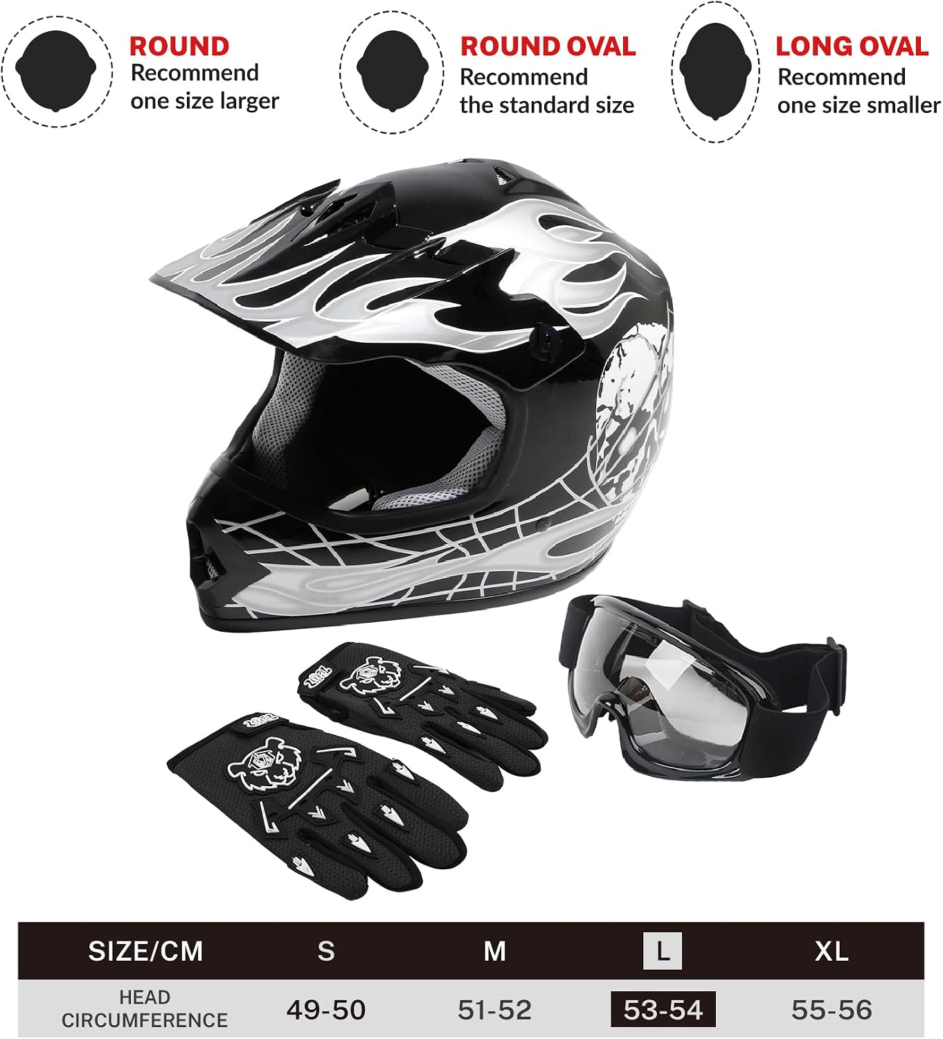SLMOTO ATV Helmets for Kids Youth DOT Motocross Offroad Street Helmet Motorcycle Blue Helmet Dirt Bike Motocross Helmet+Goggles+Gloves