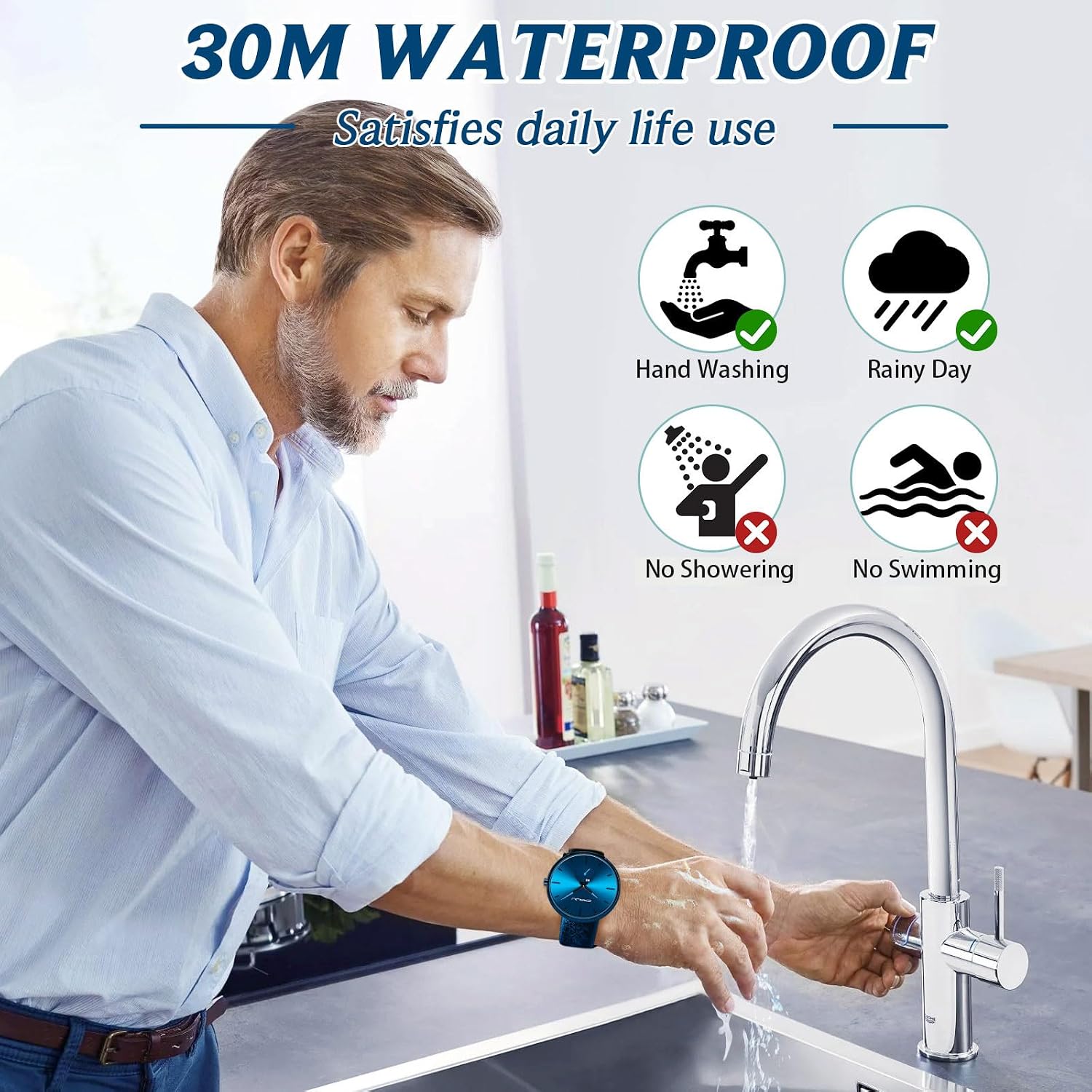 Mens Watches Ultra-Thin Minimalist Waterproof-Fashion Wrist Watch for Men Unisex Dress with Leather Band