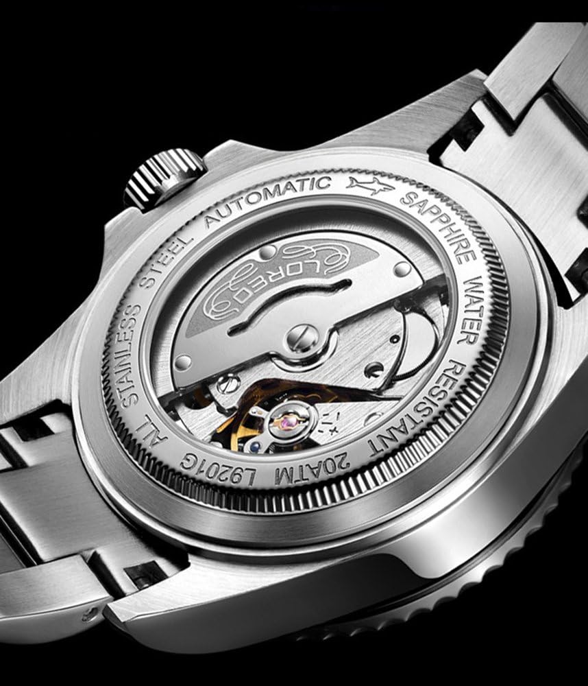 LOREO Men's Automatic Watch Sapphire Crystals 200M Waterproof | Rotating Bezel Luminous Markers and Hands Date 316L Stainless Steel Case and Bracelet Waterproof Watch