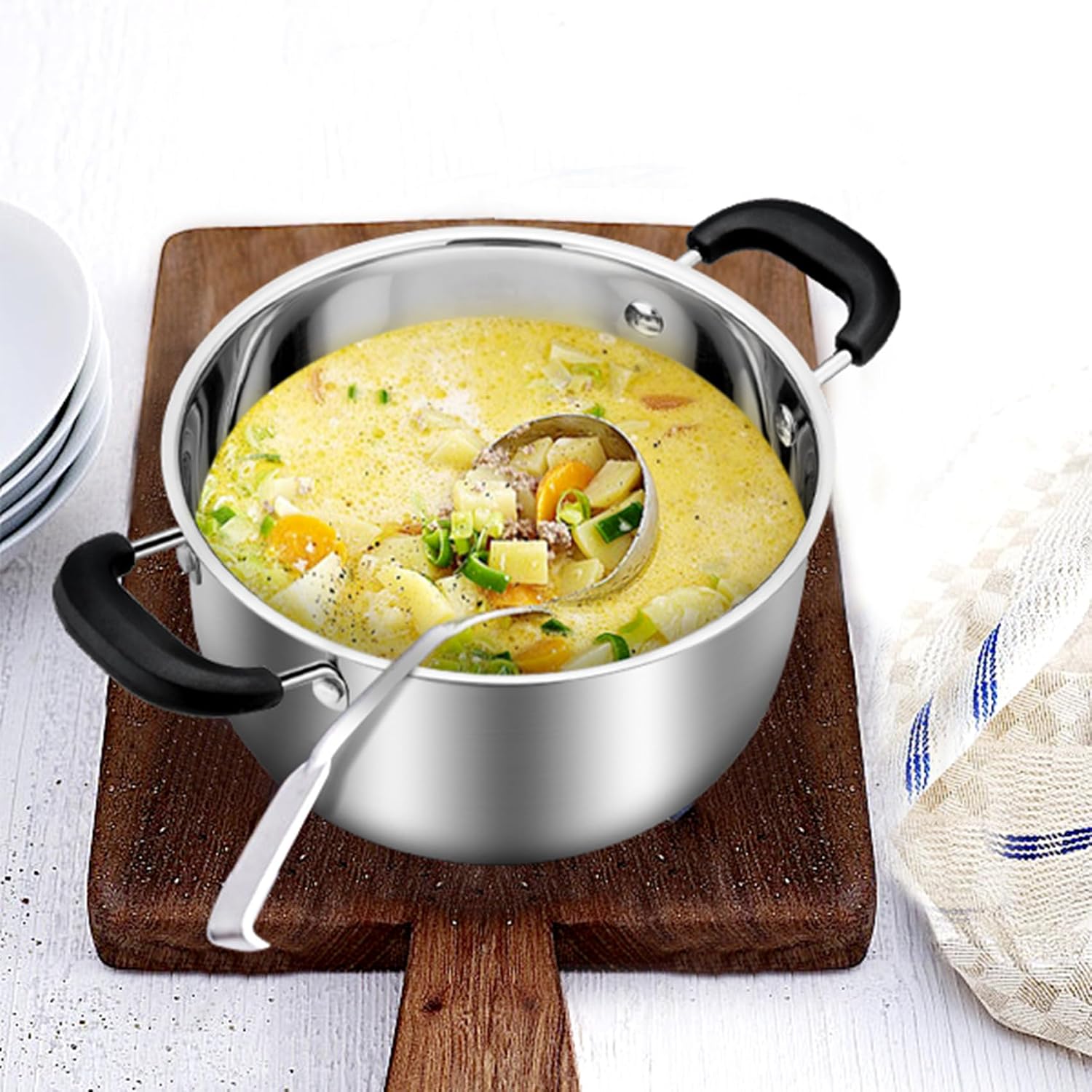 TeamFar 4 Quart Stock Pot, Stainless Steel Stock Pasta Soup Pot with Lid
