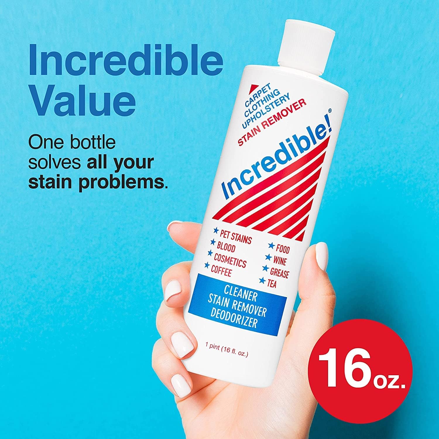 INCREDIBLE! Stain Remover | Instant Spot Remover for New & Old Stains | Cleaner, Stain Removal, Deodorizer - For Blood, Red Wine, Coffee
