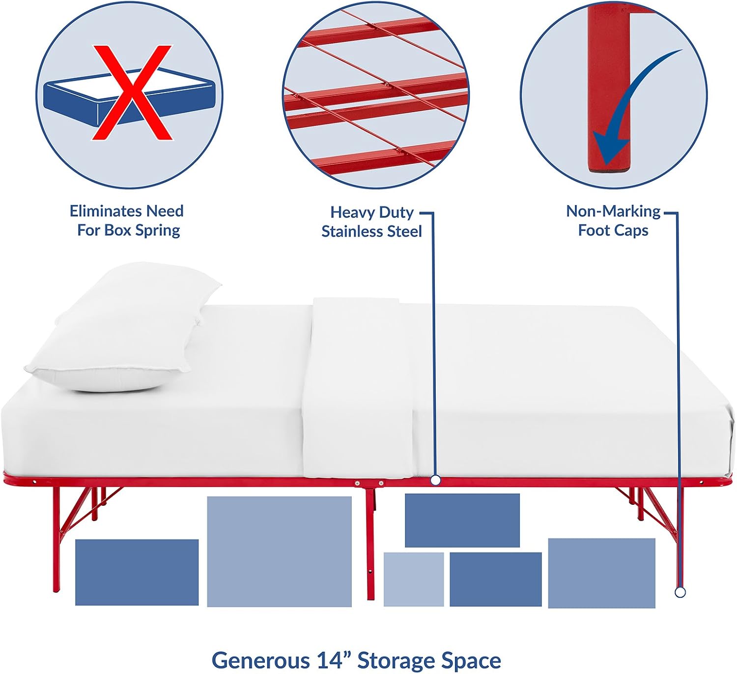 Modway Horizon Queen Bed Frame In Gray - Replaces Box Spring - Folding Metal Mattress Bed Frame
