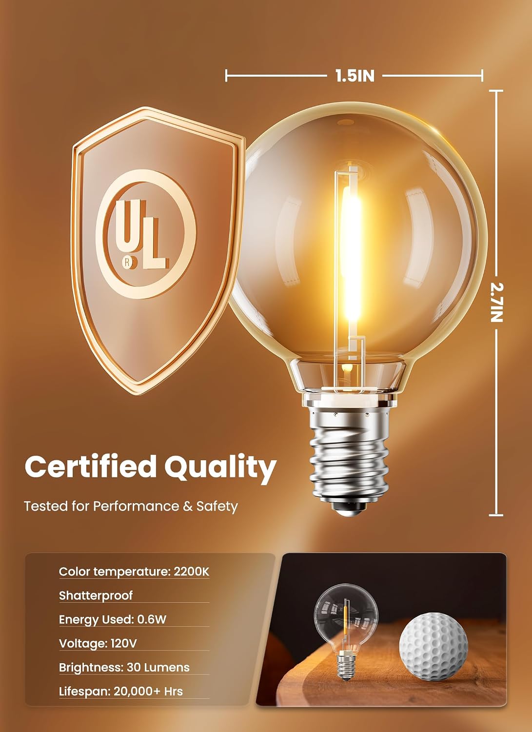 Brightown 25 Pack G40 LED Replacement Bulbs, E12 Base, 2200K, Warm White | Shatterproof Plastic LED Light Bulb, Waterproof, Dimmable, 1.5" Edison Light Bulbs for Indoor Outdoor Patio Backyard Decor