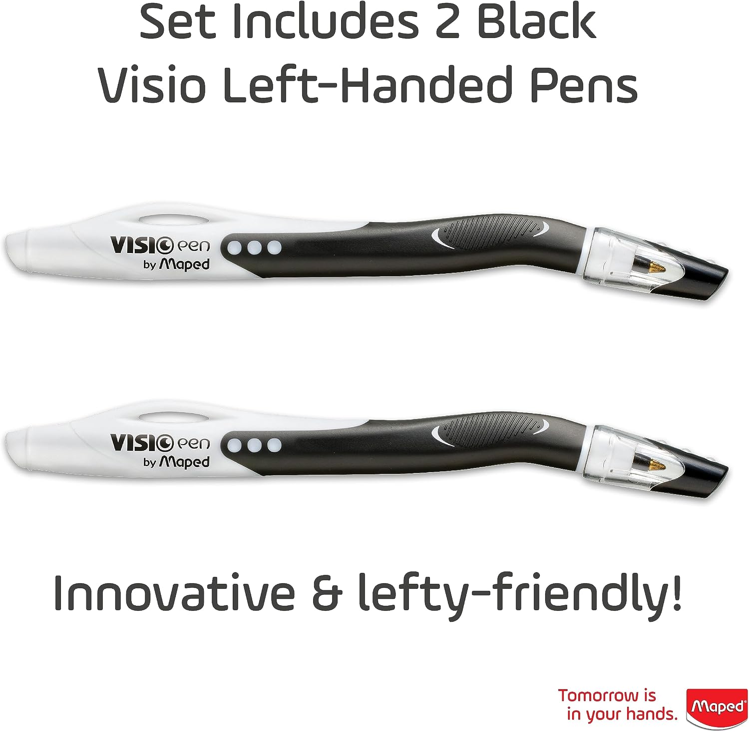 Maped - Visio - Left-handed ballpoint pens - Black ink - 2 count | Smudge-Resistant Quick Dry Technology - Ergonomic Comfort Grip - Smooth Consistent Writing - School Office Home Use