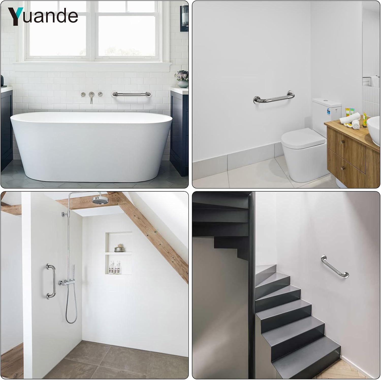 40 Inch Brushed Nickel Shower Grab Bar Anti-Slip Knurled Grip,Safety Handle | YuanDe 1.25" Diameter Stainless Steel Bathroom Grab Bars, Handicap Injury Elderly Senior Assist Support Shower Handle-2Packs