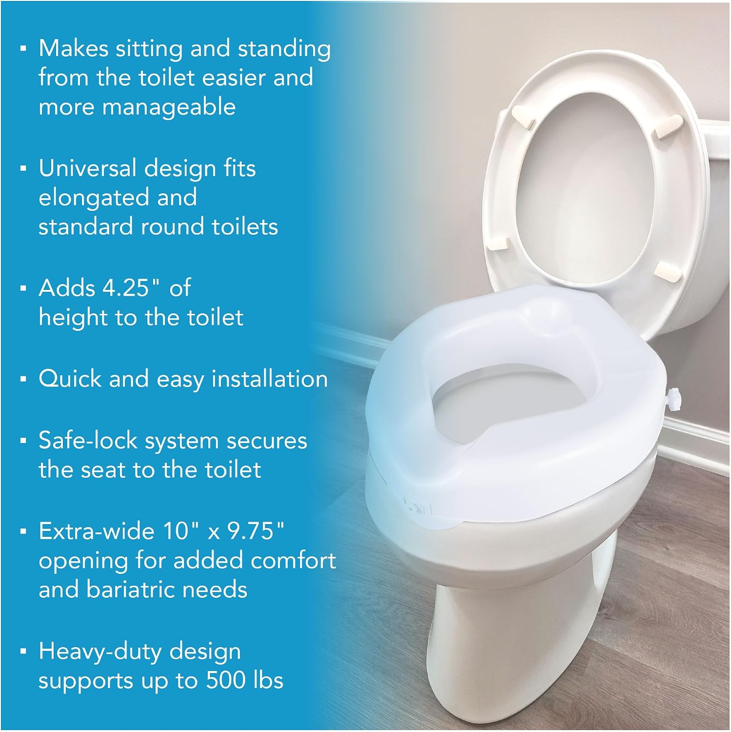 Carex Raised Toilet Seat with Extra Wide Opening - Toilet Seat Riser and Handicap Toilet Seat, White, 1 Count