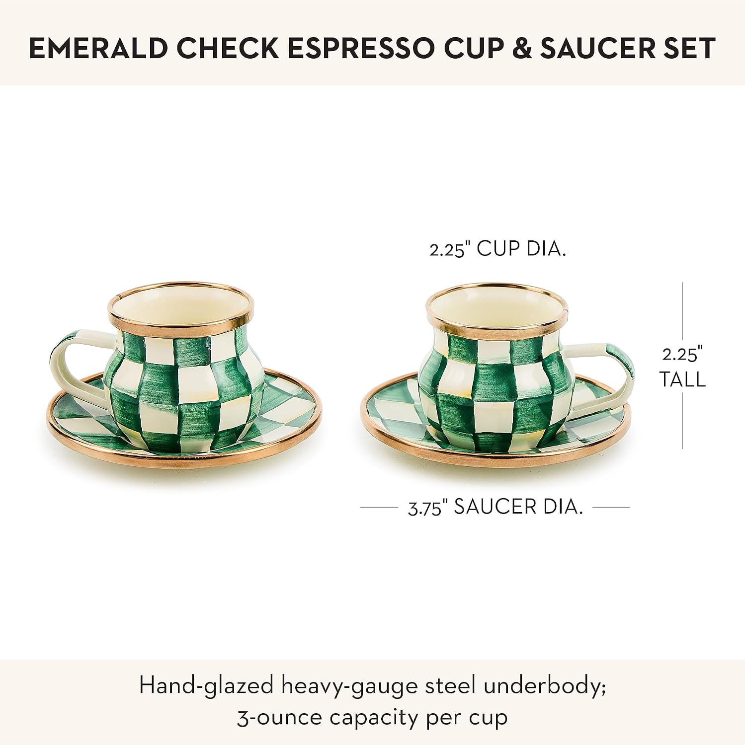 MACKENZIE-CHILDS Espresso Cup & Saucer Set, Black-and-White Courtly Check