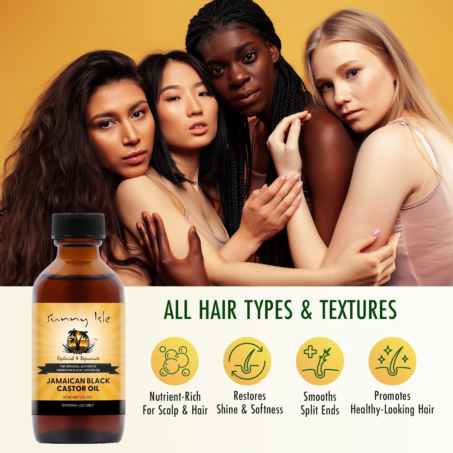 Sunny Isle Jamaican Black Castor Oil 4oz, Original, Authentic | Moisturizing JBCO for Hair Growth, Scalp Care, Edges, Eyebrows & Eyelashes, Conditioning for Dry Skin, Unscented