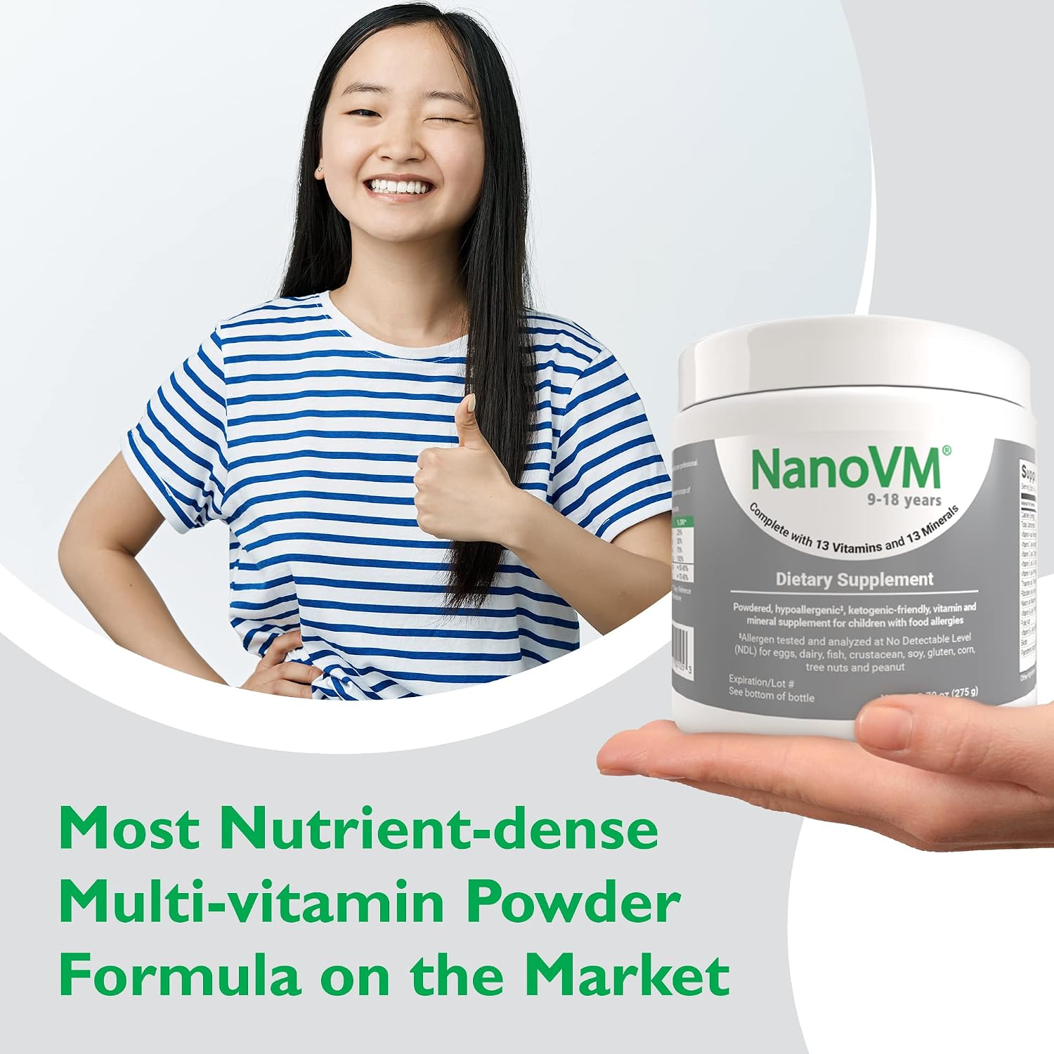 1-3 Years, Allergen-Free Multivitamin for Kids, Unflavored Dietary Supplement, Powdered Supplement with 14 Vitamins & 13 Minerals, Low-Carbohydrate Toddler Vitamins, 275g - Solace Nutrition