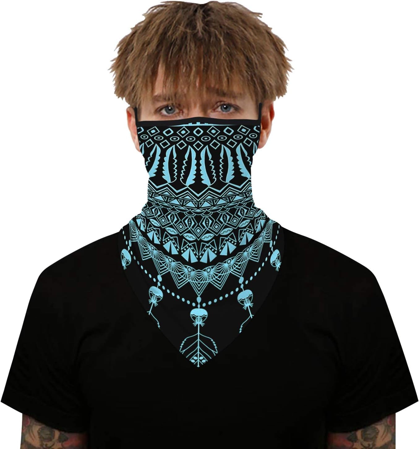 YAYOUREL Neck Gaiter Face Mask Bandanas for Men Women UV Face Scarf Cover Ear Loop Hole Facemask for Fishing Running Cycling