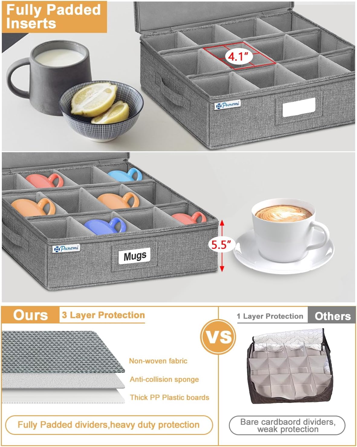 China Storage Containers, 4-Pack Hard Shell Plate & Dish Cases for Moving | Padded dividers and quilted lining protect plates and dishes; stackable for moving and holiday storage, beige hold set of 12