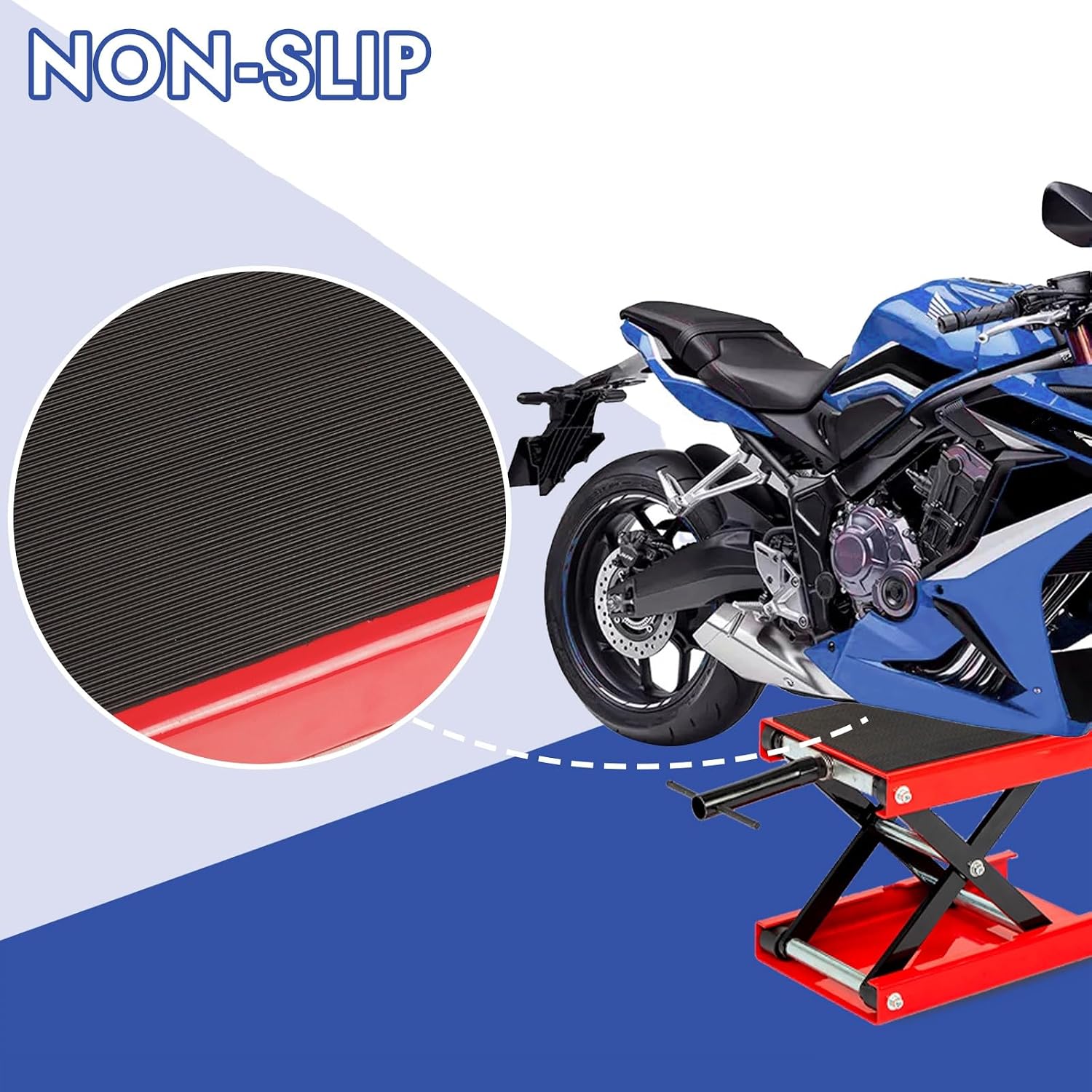 SUNROAD 1100 lb Motorcycle Scissor Lift Jack, Red | Compact Quick Lift Stand, For Dirt Bikes, ATVs & Scooters, Center Jack, For Home Garage & Track Maintenance
