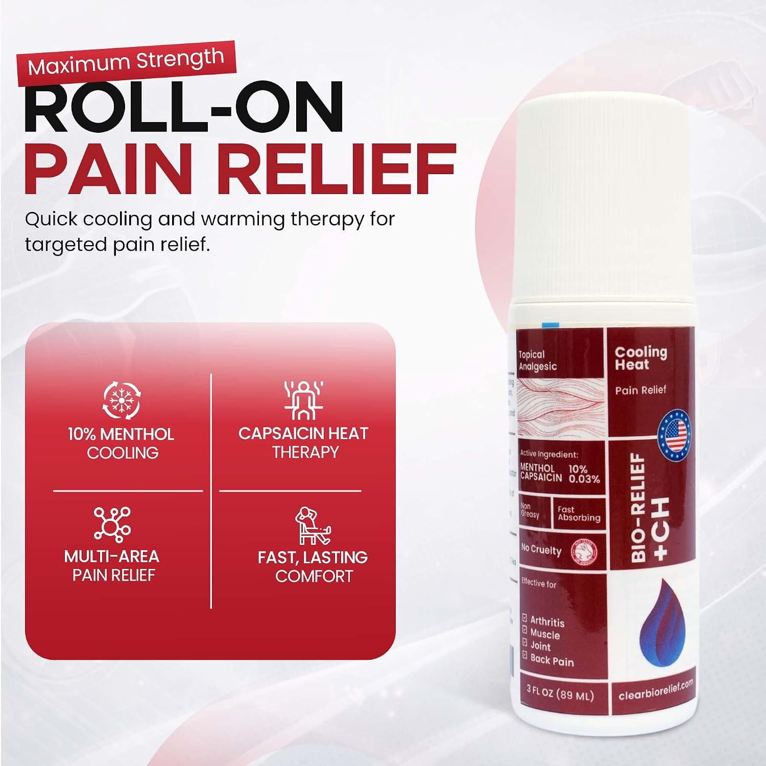 BIO-RELIEF Fast-Acting Hemp Pain Relief Roll On, Cool & Topical Pain Relief
