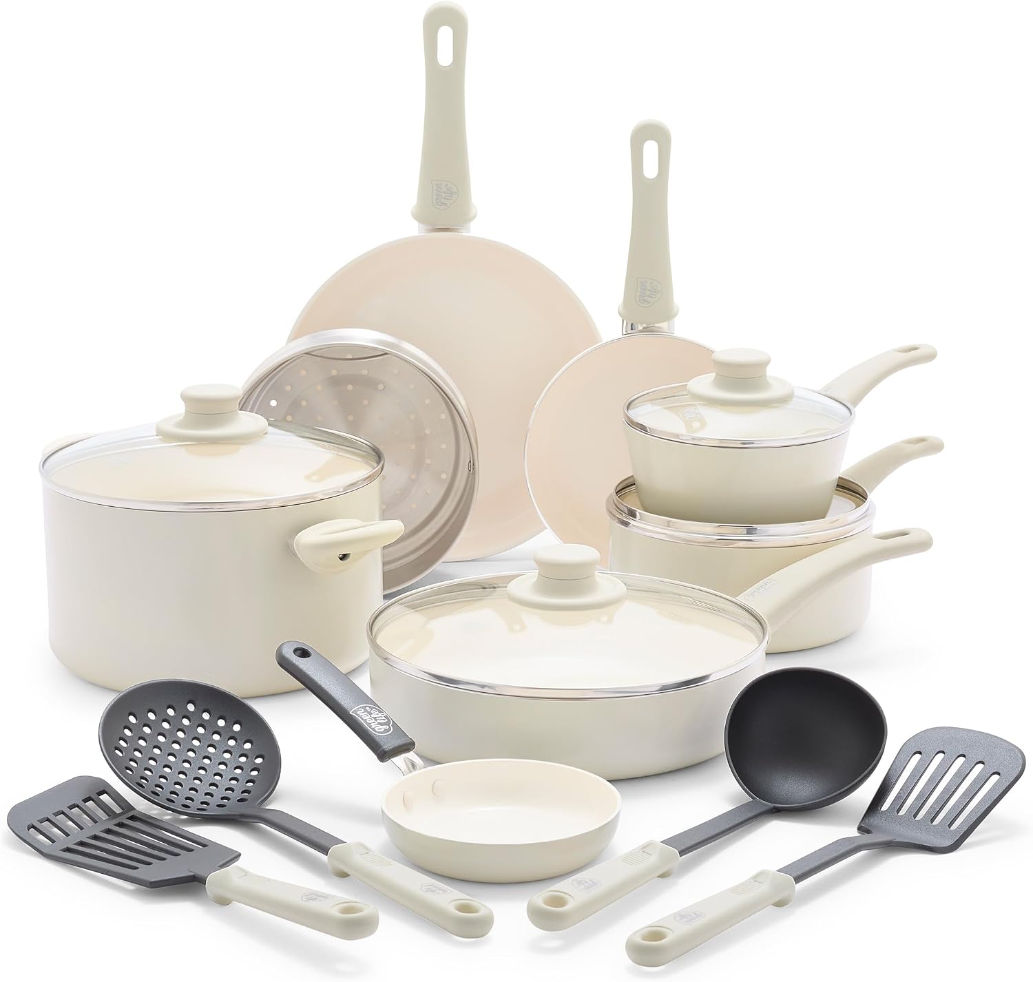GreenLife 16 Piece Ceramic Nonstick Pots & Pans Cookware Set, Turquoise | PFAS-Free Ceramic Nonstick, Stockpot, Frying Pans, Saucepans, Sauté Pan, Stay-Cool Handles, Dishwasher & Oven Safe up to 350F