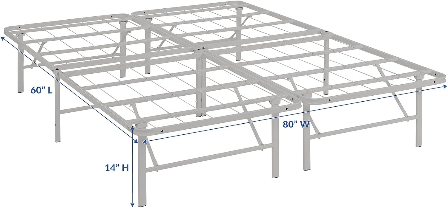 Modway Horizon Queen Bed Frame In Gray - Replaces Box Spring - Folding Metal Mattress Bed Frame