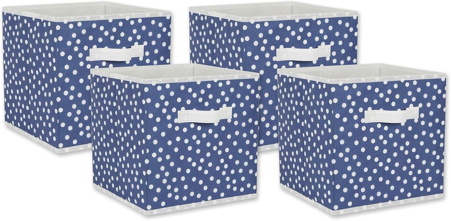 DII Woven Polyester Storage Bin, Polka Dot, White & Gold, Large Set of 2