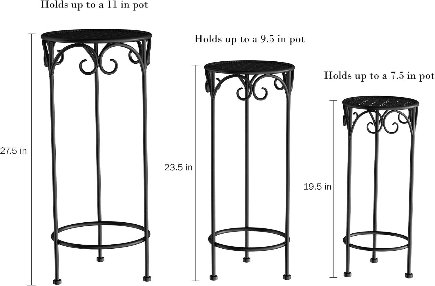 Pure Garden Plant Stand 3-Tier Vertical Shelf Indoor or Outdoor Folding Wrought Iron Home Garden Display with Laser Cut Shelves (Antique White)
