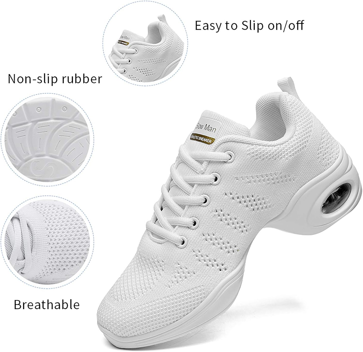 Slow Man Women's Jazz Shoes Lace-up Sneakers - Breathable Air Cushion Lady Split Sole Athletic Walking Dance Shoes Platform