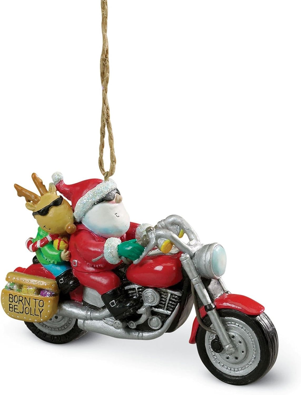 Cape Shore Santa and Reindeer Riding a Harley Motorcycle Ornament