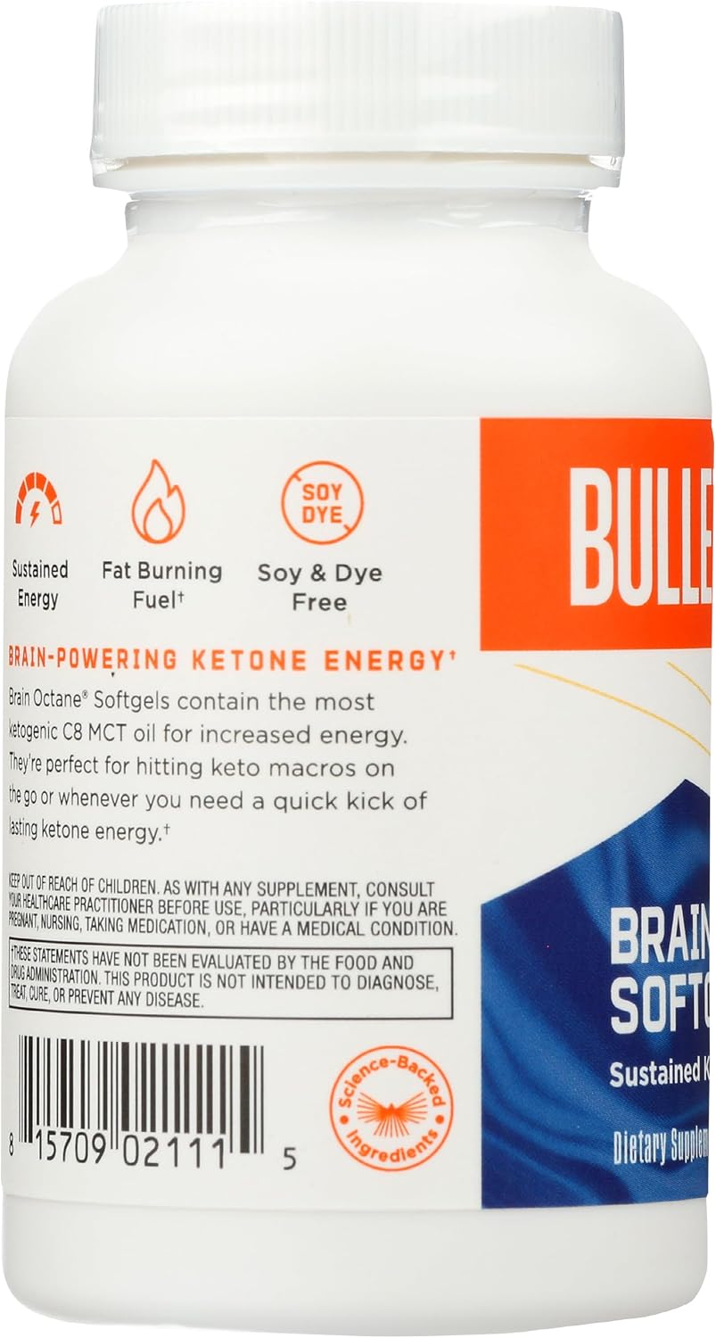 Bulletproof Brain Octane Softgels, 60 Count - 100% Pure C8 from Coconut | Pure C8 MCT Oil for Sustained Energy