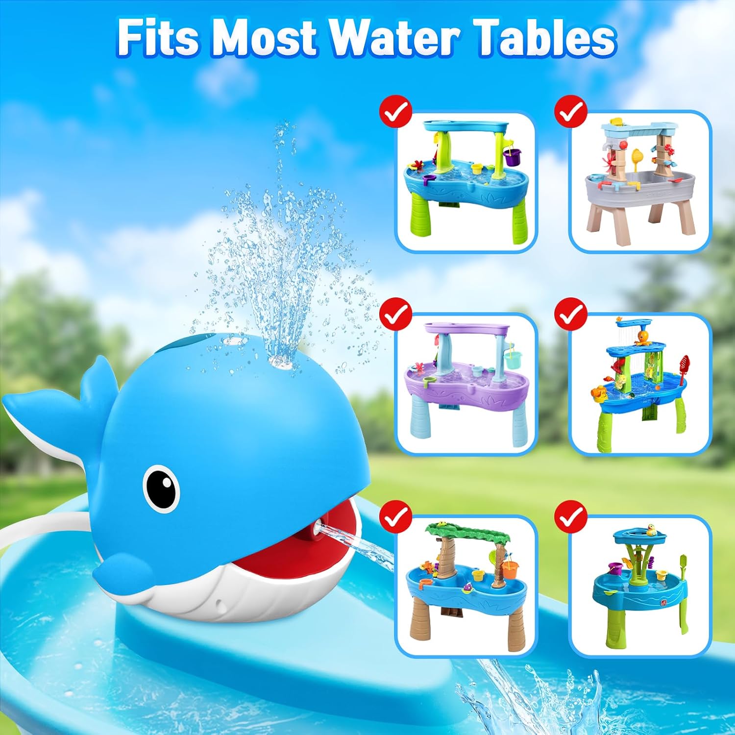 Water Table Pump, Rechargeable Water Pump for Water Table, 3.5 Hours Non-Stop Whale Pump with Sprinkler Outdoor Games Water Toys for Kids Toddlers, Outside Water Play Table Accessories (Blue)