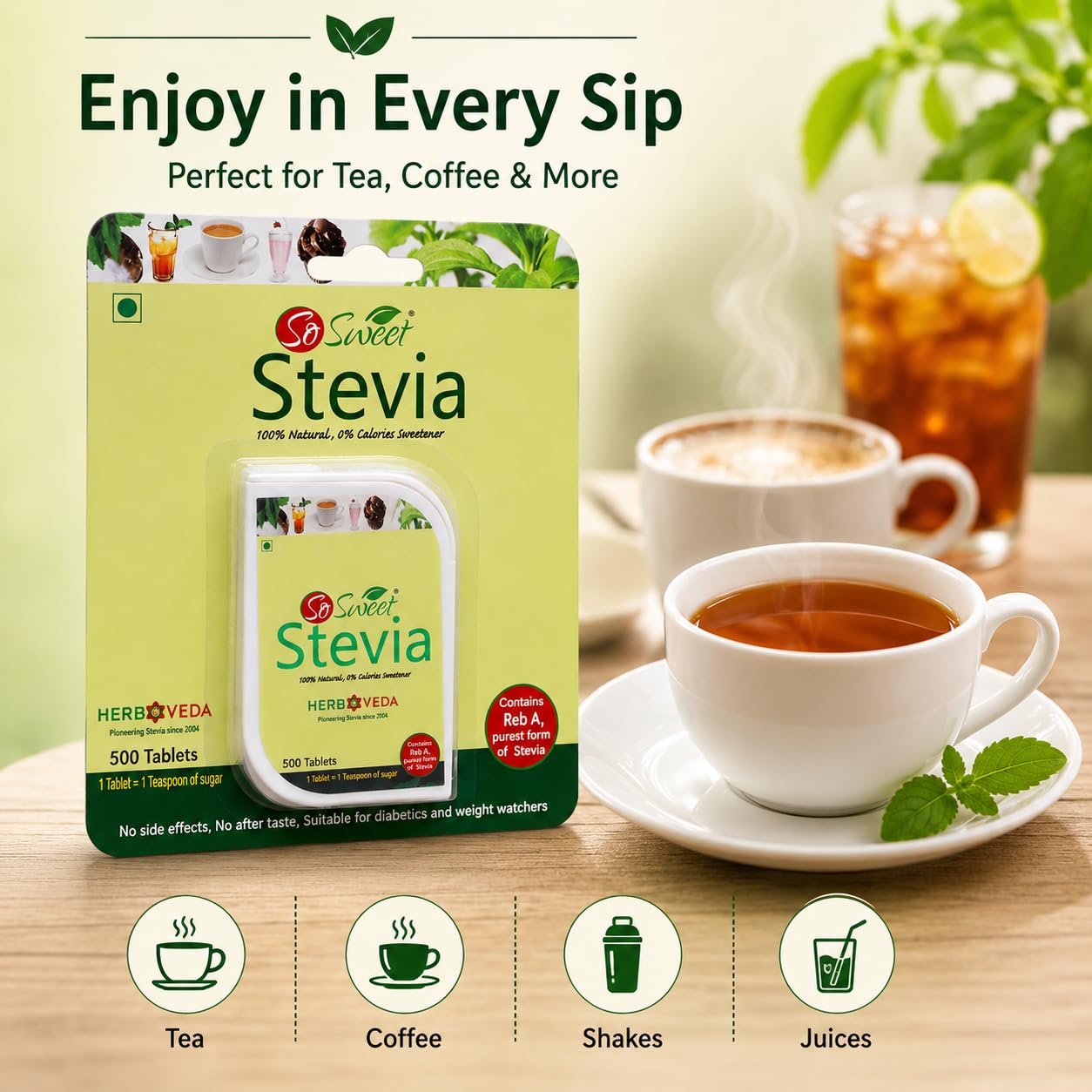 So Sweet Stevia 500 Tablet Dispenser - Natural Sweetener, Zero Calories, Keto-Friendly, Sugar Substitute, No Artificial Flavors, Convenient Travel Size