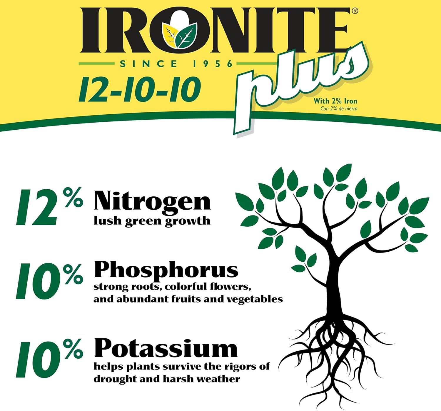 Ironite Plus Shrubs, Trees Plant Food Bag Granular 12-10-10 3lb | Garden fertilizer, fast-acting, essential plant minerals, helps plans develop strong roots and colorful flowers
