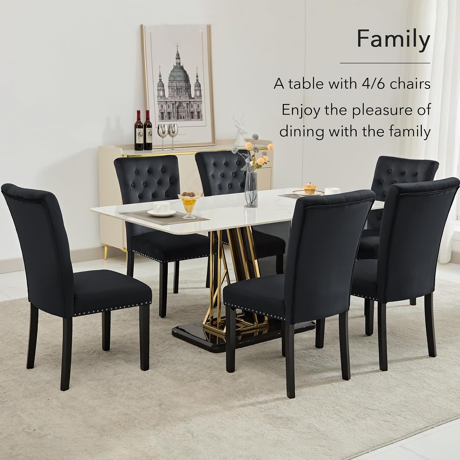 adochr Velvet Dining Chairs Set of 2, Parsons Kitchen Chair, Blue