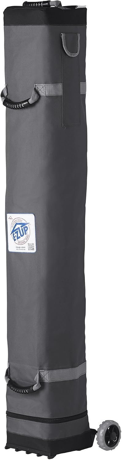 E-Z UP Vantage Instant Shelter Canopy, 10' x 10', Steel Gray Powder-Coated Steel Frame with Wide-Trax Roller Bag & 4 Piece Spike Set, Black