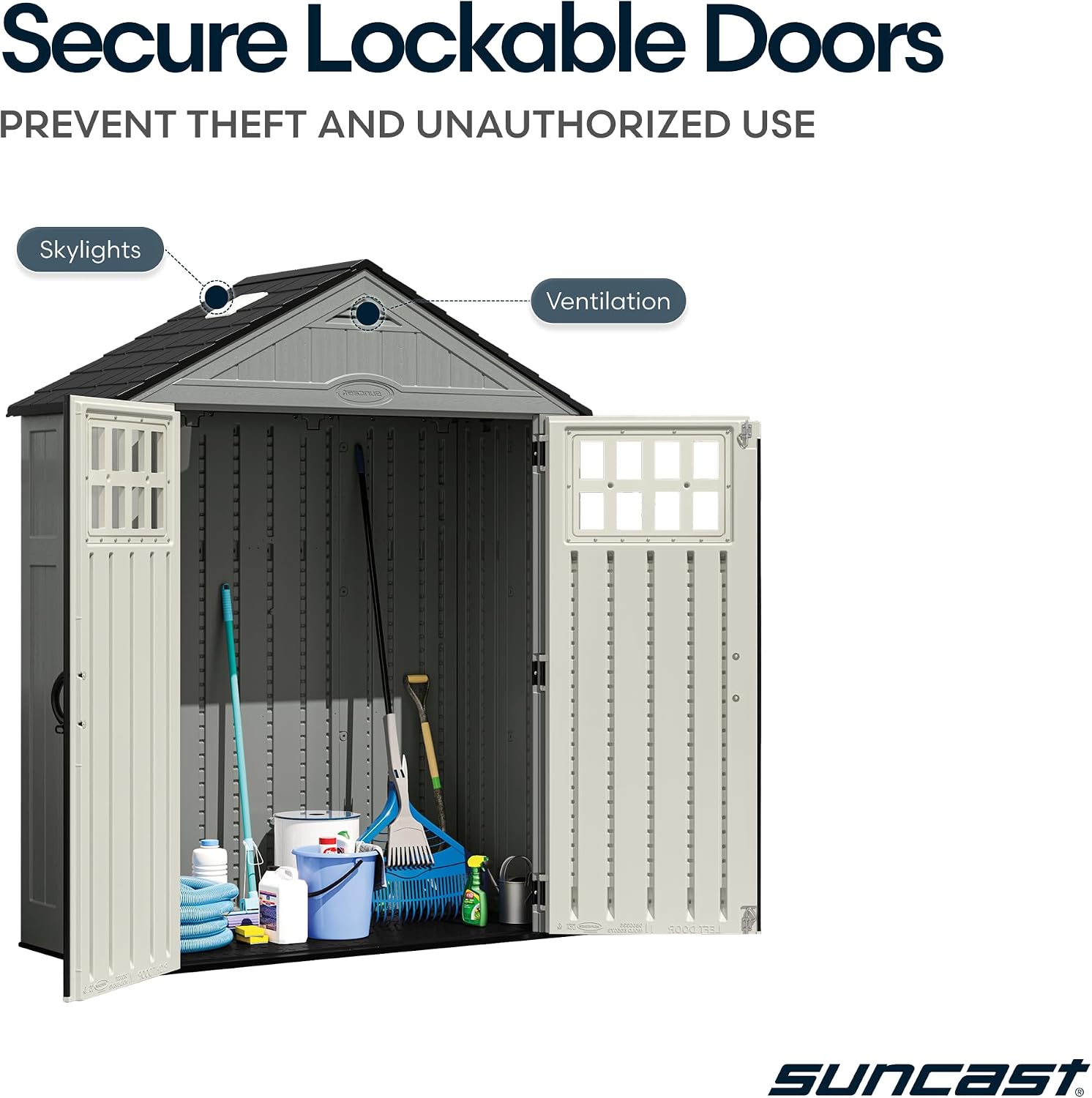 Suncast Everett 6x3 ft Vertical Storage Shed - Resin Outdoor Garden Shed with Floor, Windows