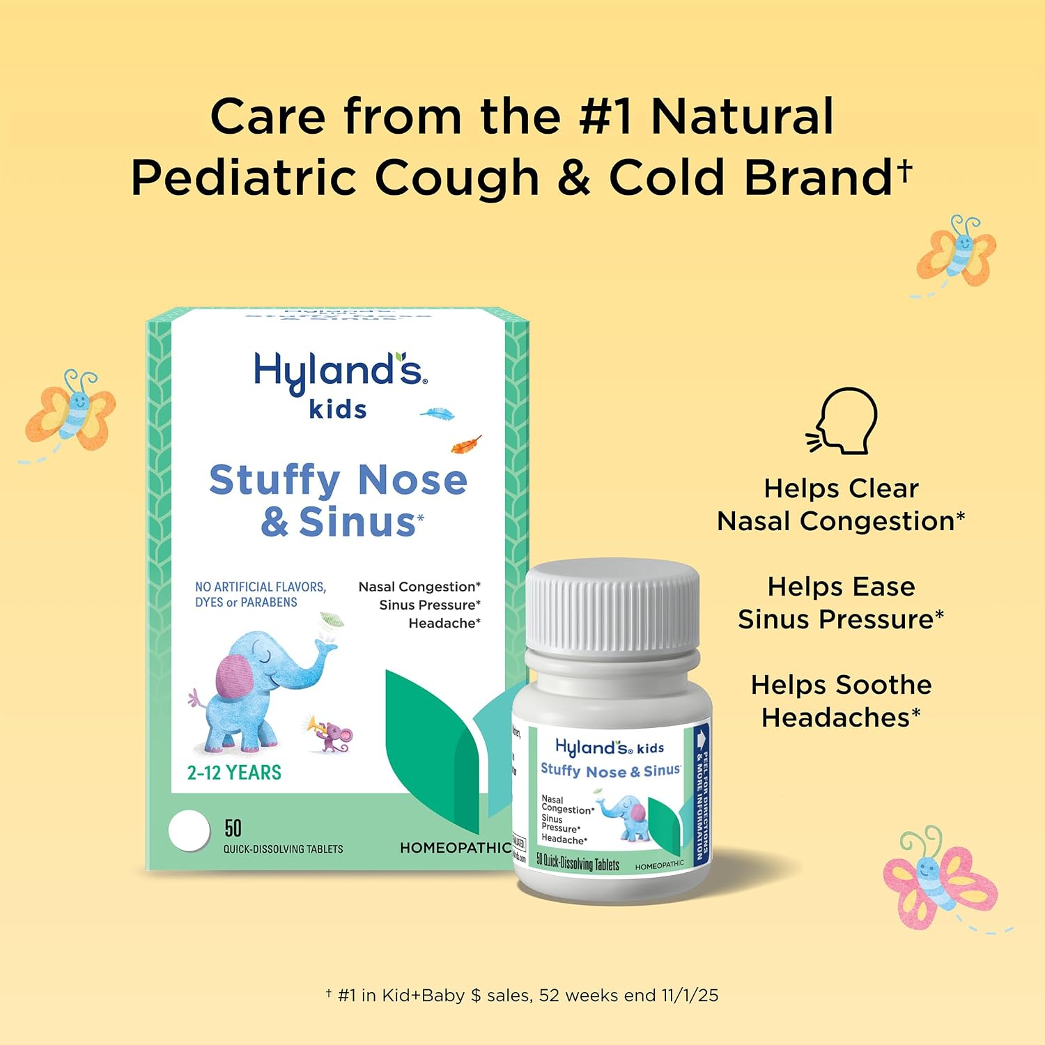 Hyland's Kids Stuffy Nose and Sinus Tablets, for Children Ages 2+, 50ct