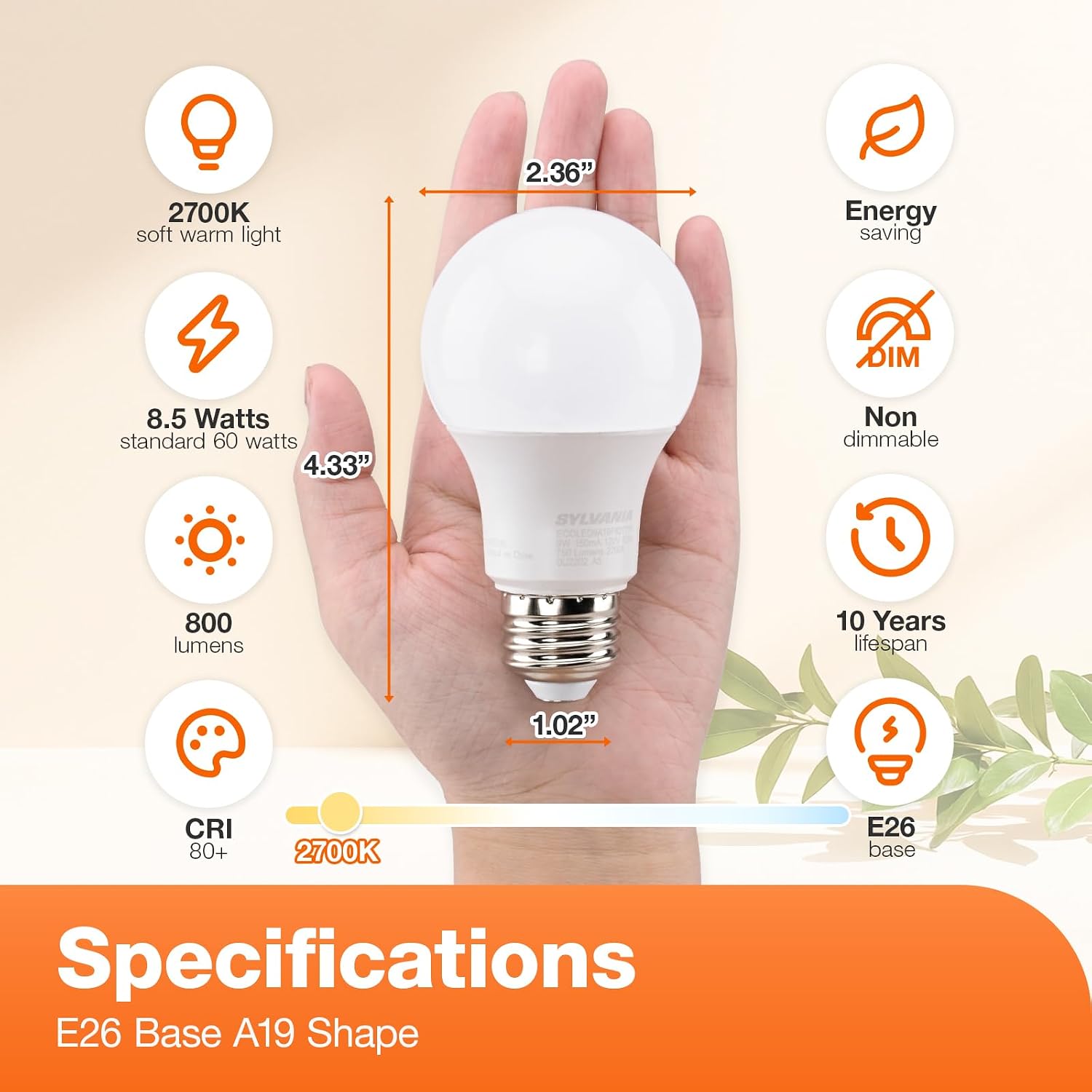 Sylvania LED A19 Light Bulb, 100W = 14W, Non-Dimmable, Frosted Finish, 1500 Lumens, 2700K, Soft White - 4 Pack (78101)