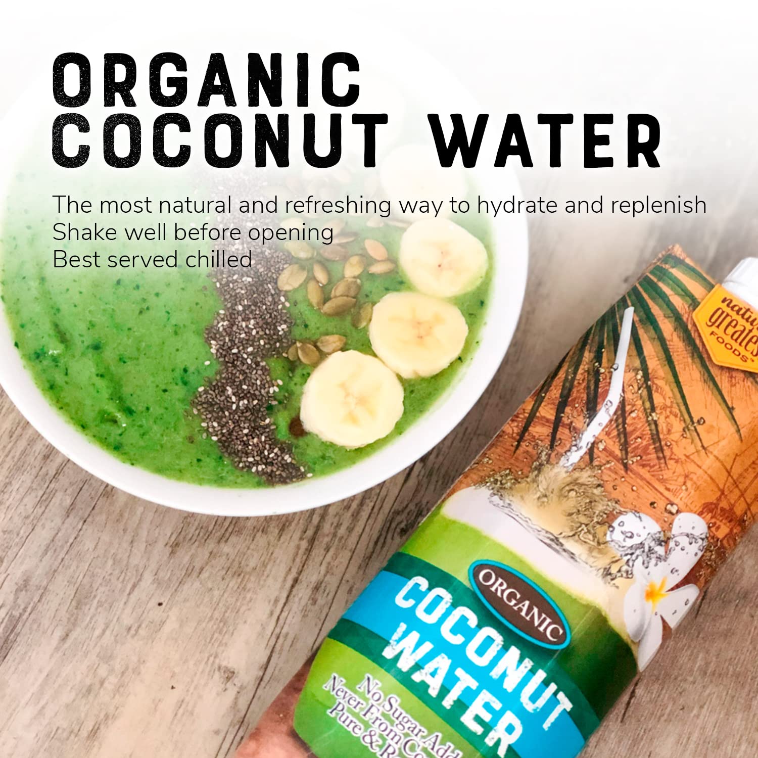 Nature's Greatest Foods Organic Coconut Water, Electrolytes 33.8 Fl Oz, 6Pk