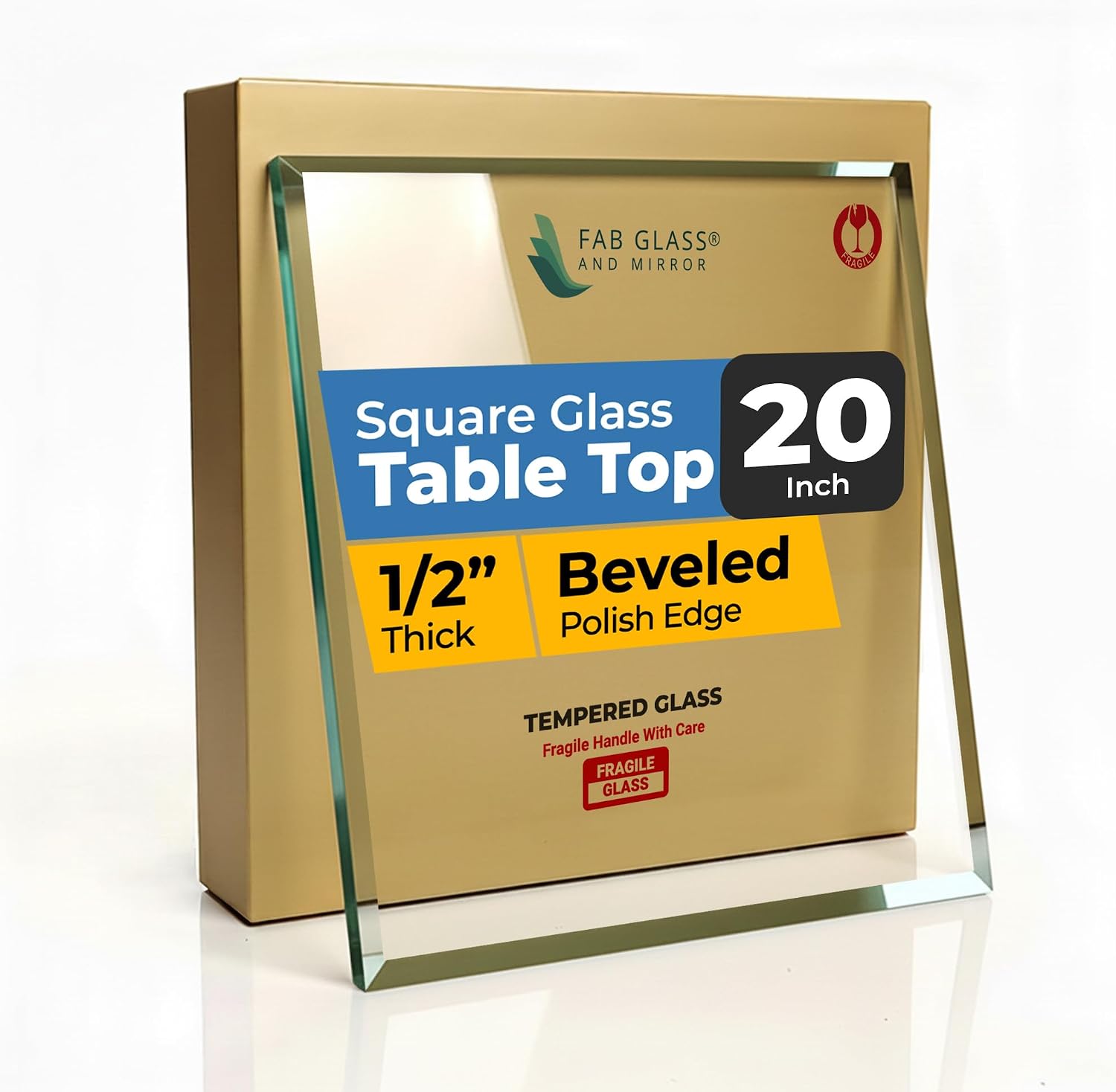 Clear Tempered Glass Table Top 22 Inch Square Flat Polished Edge with 1/4 Inch Thickness for Dining, Coffee or Side Tables by Fab Glass and Mirror