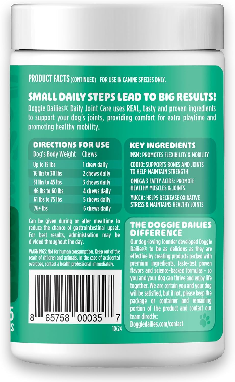 Doggie Dailies Hip & Joint Chews for Dogs, Chicken, All Breeds, 225 Count | Glucosamine & Chondroitin Supplement, Supports Joint Health & Mobility, Soft Chews for Dogs of All Breeds & Sizes