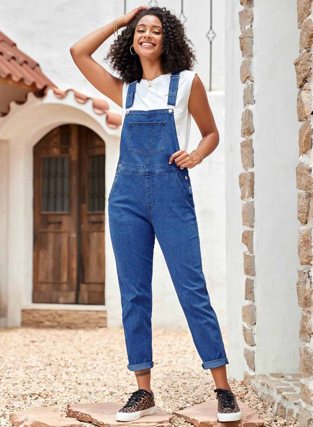 Vetinee Womens Classic Adjustable Straps Pockets Denim Bib Overalls Jeans Pants